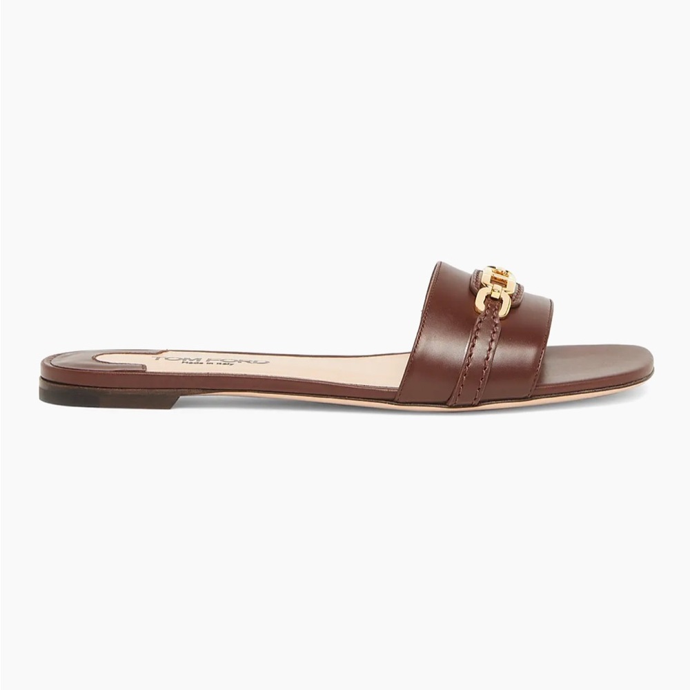 Tom Ford Brown Leather Sandals with Gold Chain detail